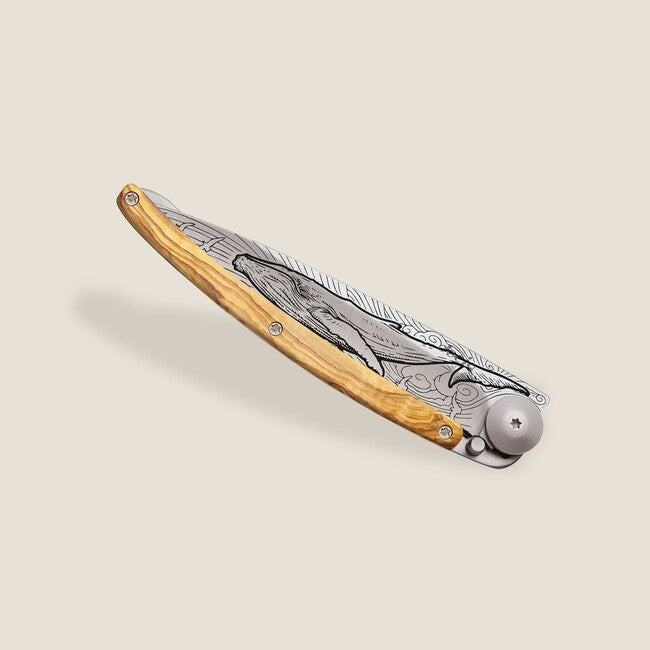 Deejo Tattoo Wood Whale Folding Knife