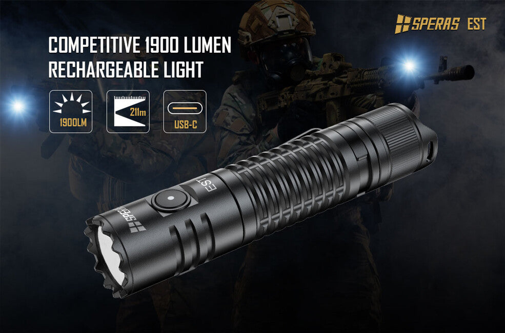 Speras Luminus SST40 Rechargeable LED Flashlight, Black