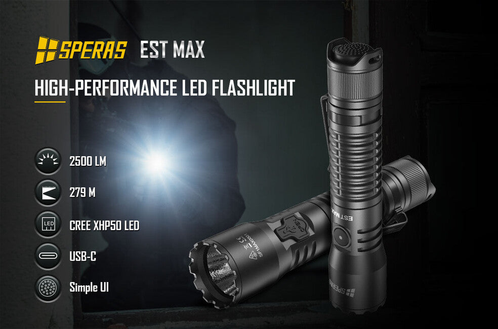 Speras Professional Tactical Flashlight EST Max 2500LM 279m