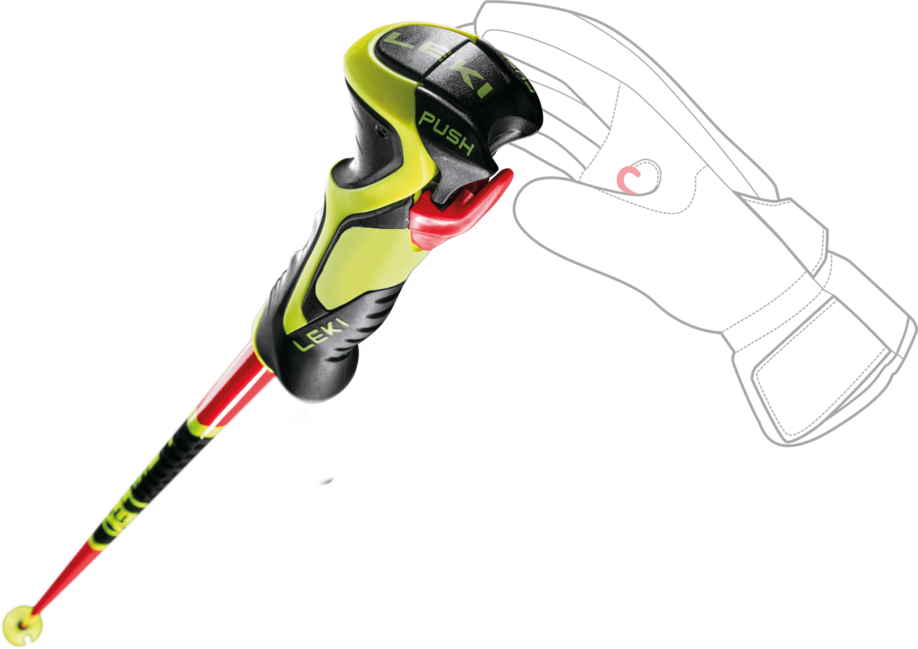 LEKI WCR Lite SL 3D Ski Poles, Bright Red-Black-Neon Yellow