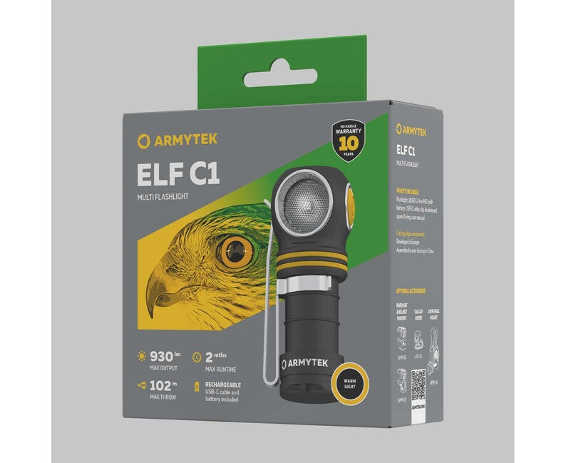 ArmyTek Elf C1 Stirnlampe LED Handlampe mit Batterie 930 lm, warmweiß