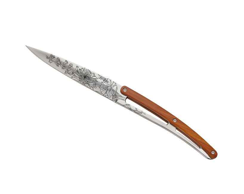 Deejo Tattoo Set of 6 Steak Knives Polished Finish Coralwood Blossom Design