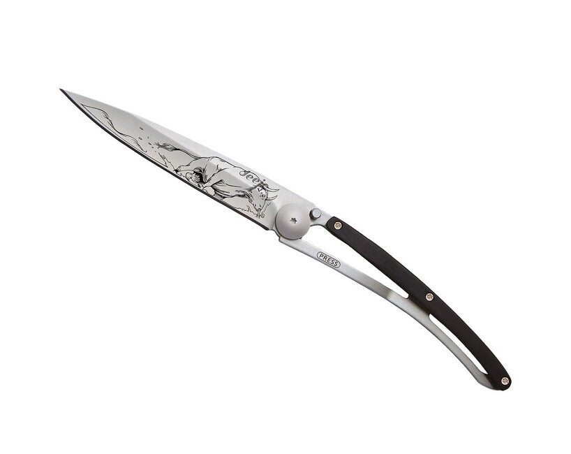 Deejo Tattoo Wood Bull Folding Knife