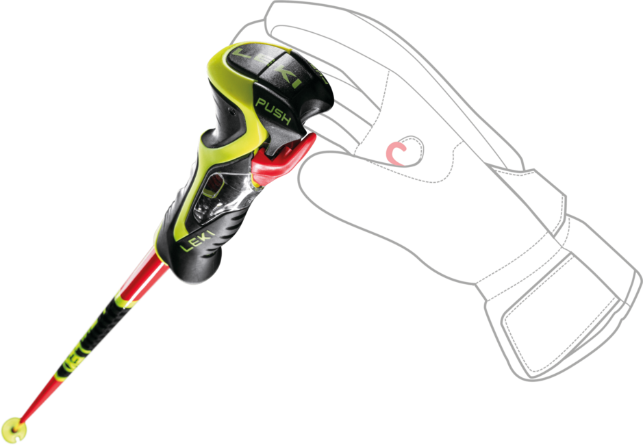 LEKI WCR SL 3D Ski Poles, Bright Red-Black-Neon Yellow