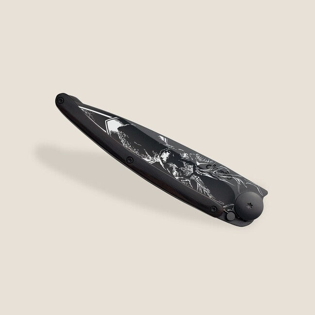 Deejo Nature Folding Knife, Black Ebony Wood, Deer