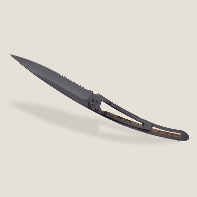 Deejo Tattoo Serration Folding Knife, Brown Camo Fly Fishing