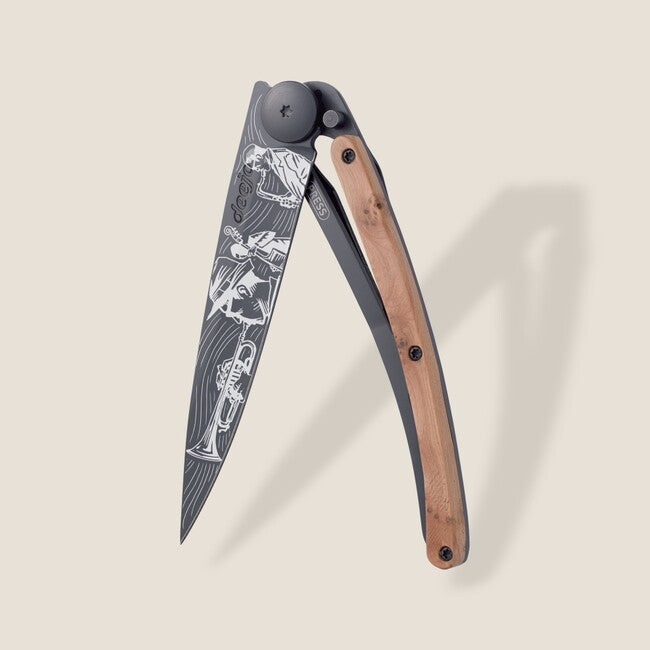 Deejo Tattoo Folding Knife Black Juniper Wood Jazz