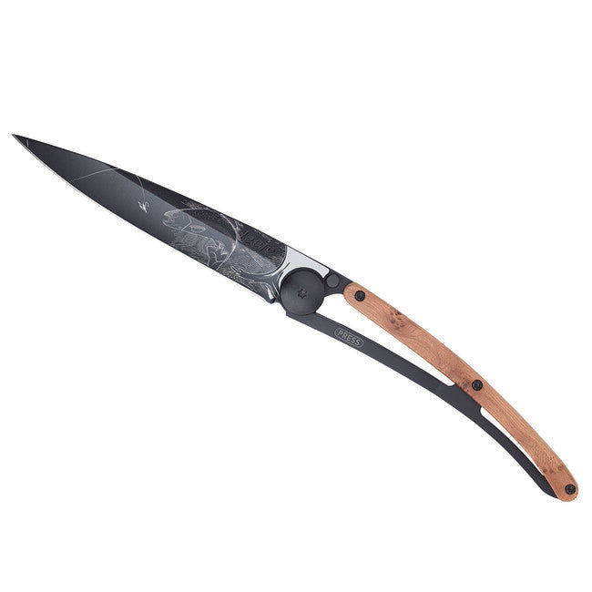Deejo Trout Folding Knife, Black Juniper Wood