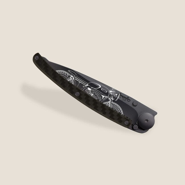 Deejo Serration Folding Knife, Black Café Racer