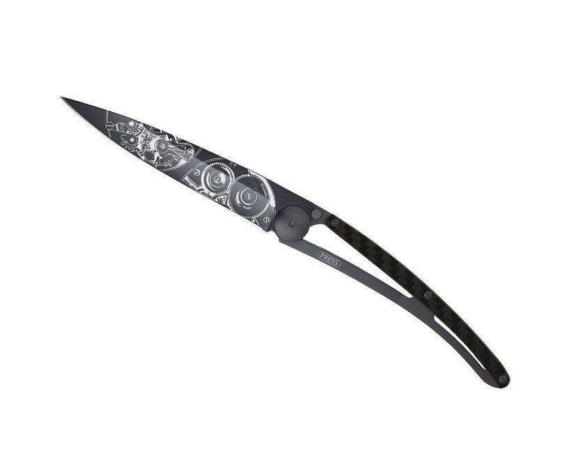 Deejo Horlogerie Folding Knife, Black Carbon Watchmaker