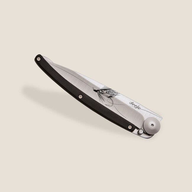 Deejo Nature Folding Knife, Black Ebony Wood, Silver Wilkinson