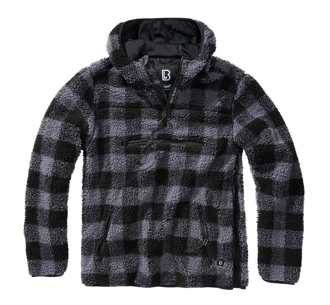 Brandit Teddyfleece Worker flísový pulóver, čierna/sivá