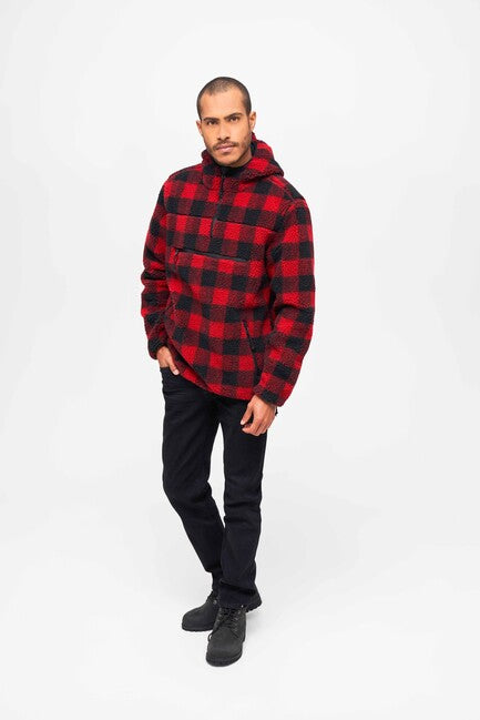 Brandit Teddyfleece Worker pullover, red/black
