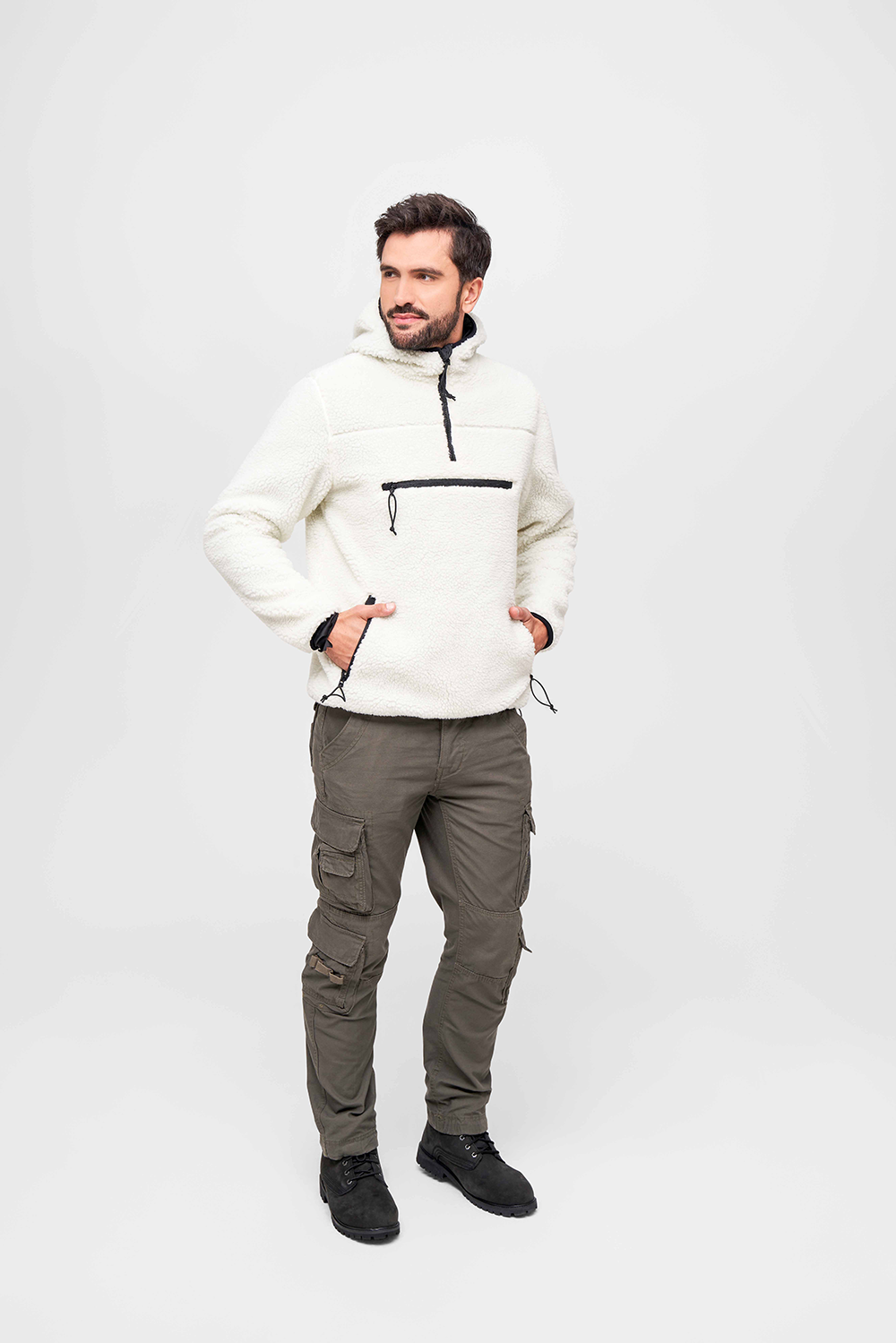 Brandit Teddyfleece Worker flísový pulóver, biela