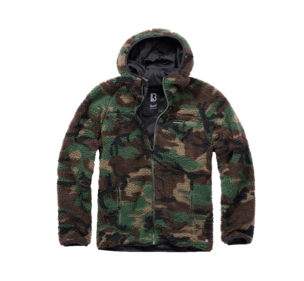 Brandit Teddyfleece Worker bunda flísová s kapucňou, woodland