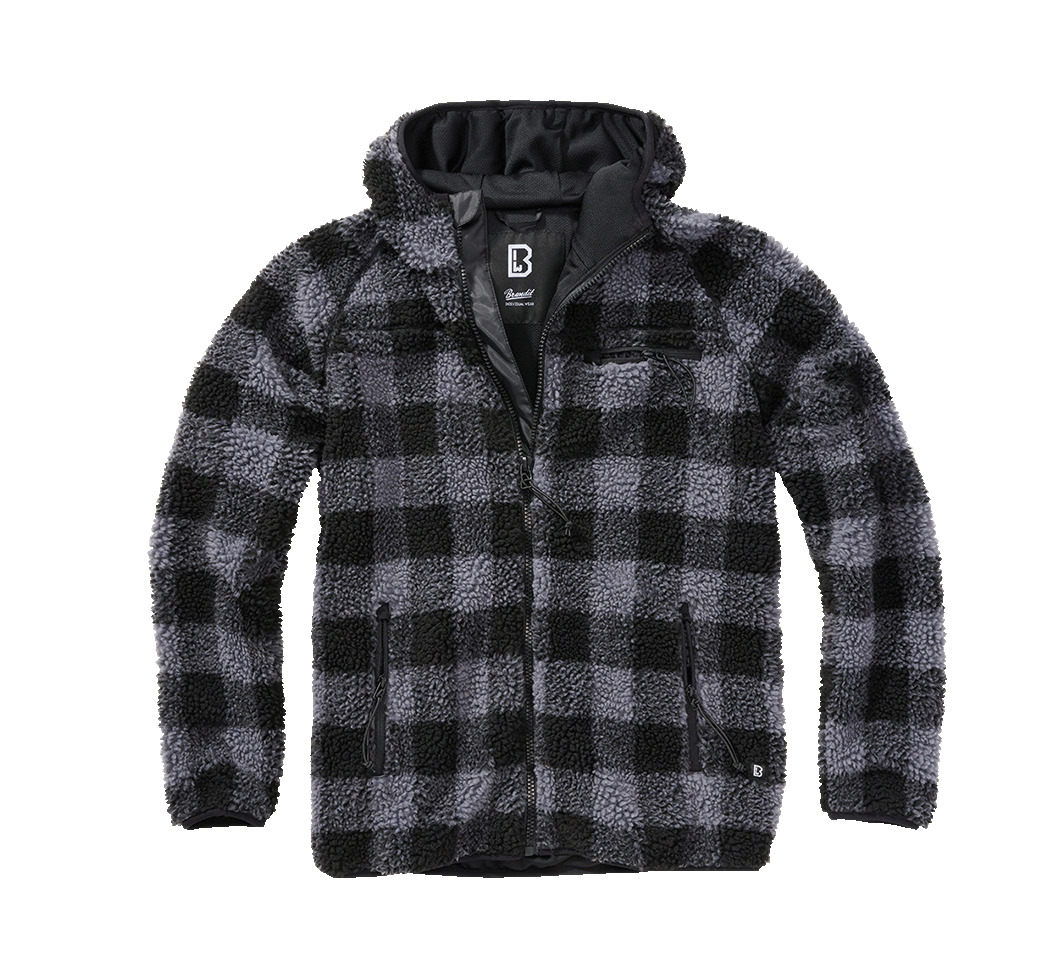 Brandit Worker bunda flísová s kapucňou Teddyfleece, čierna/sivá