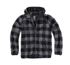 Brandit Worker Μπουφάν Fleece με Κουκούλα Teddyfleece, Μαύρο/Γκρι