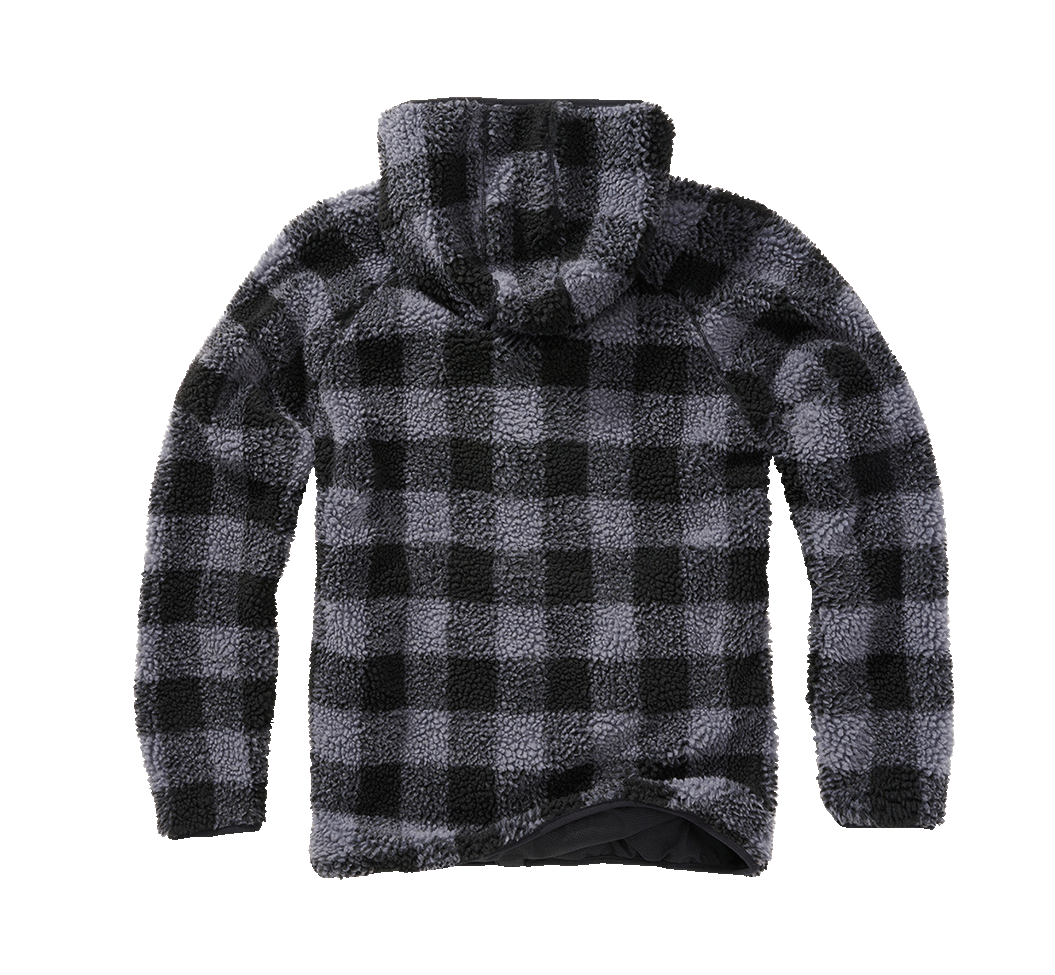 Brandit Worker bunda flísová s kapucňou Teddyfleece, čierna/sivá
