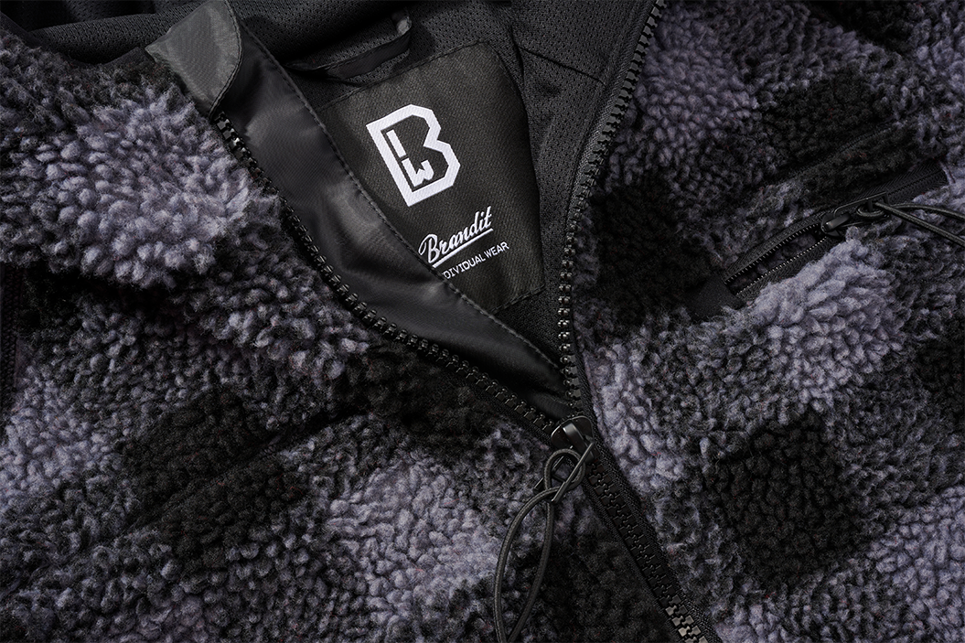 Brandit Worker bunda flísová s kapucňou Teddyfleece, čierna/sivá