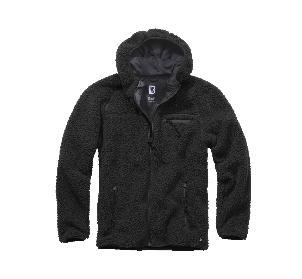 Brandit Teddyfleece Worker bunda flísová s kapucňou, čierna