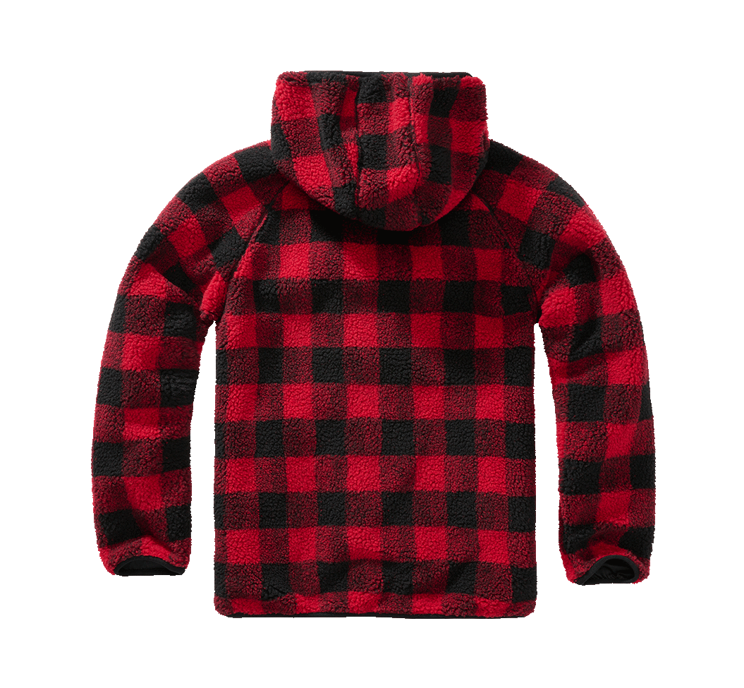 Brandit Worker bunda flísová s kapucňou Teddyfleece, červená/čierna