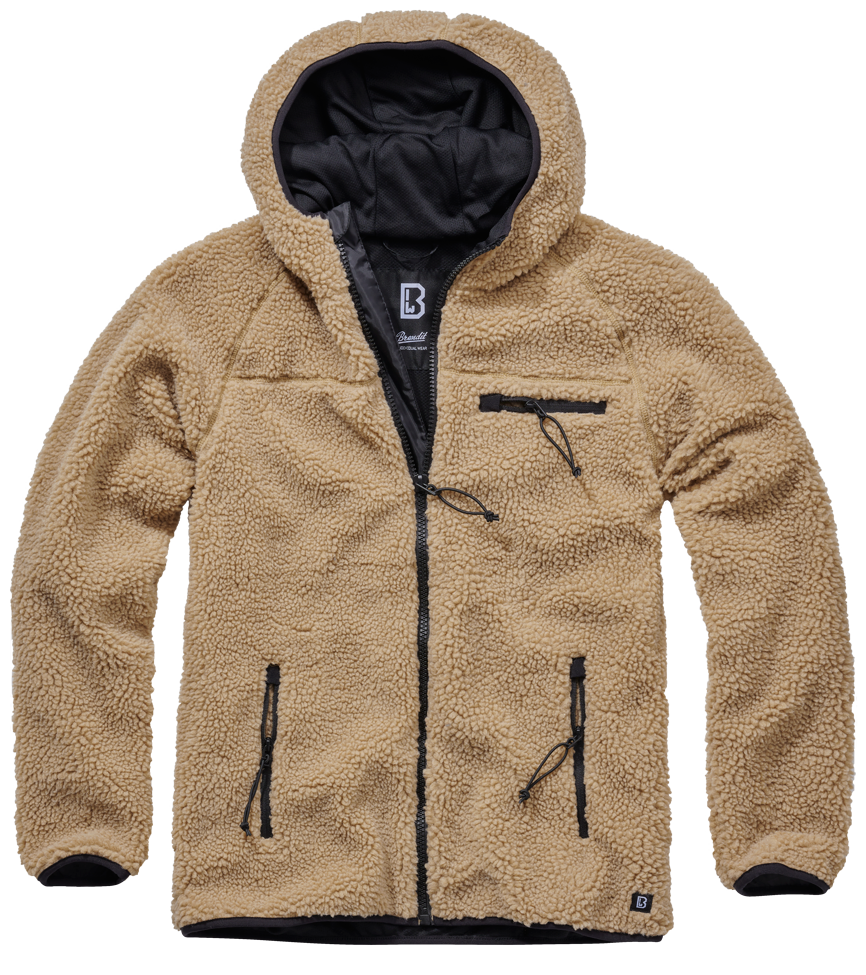 Brandit Worker bunda flísová s kapucňou Teddyfleece, camel