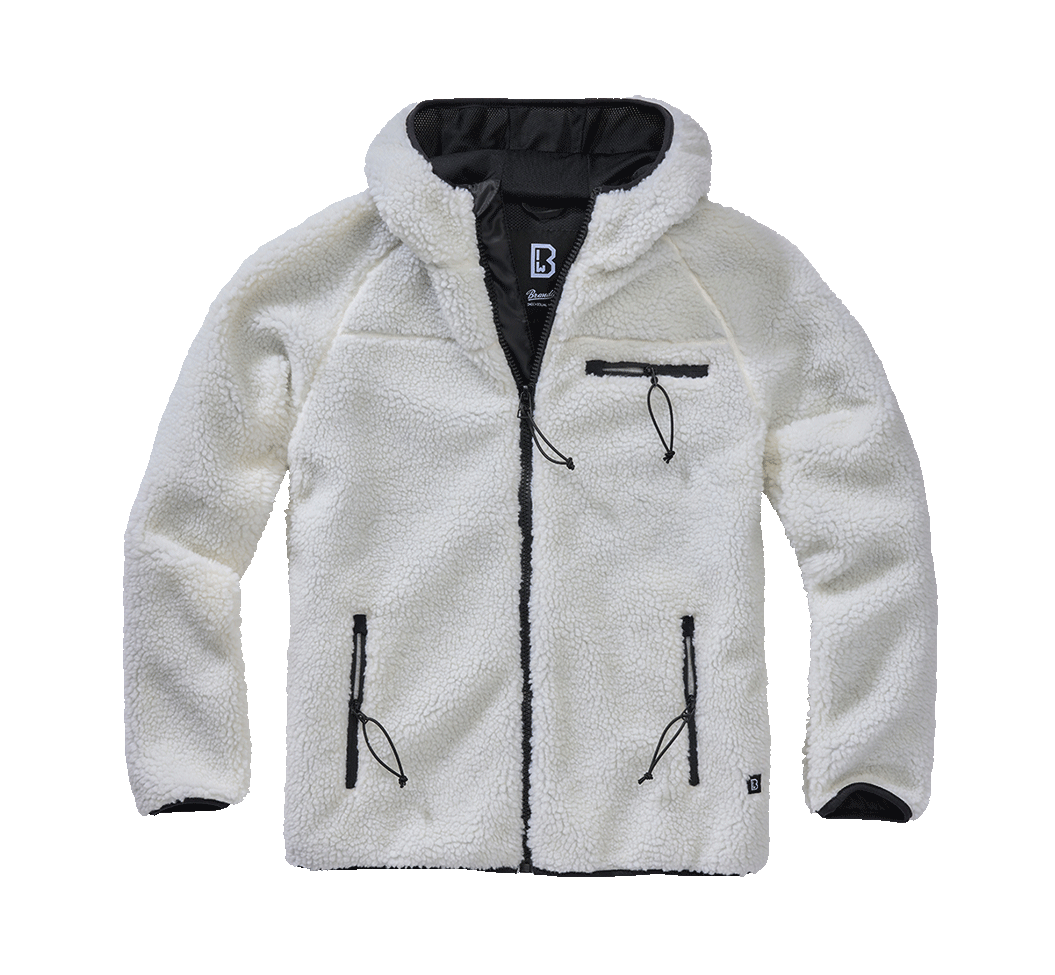 Brandit Worker bunda flísová s kapucňou Teddyfleece, biela