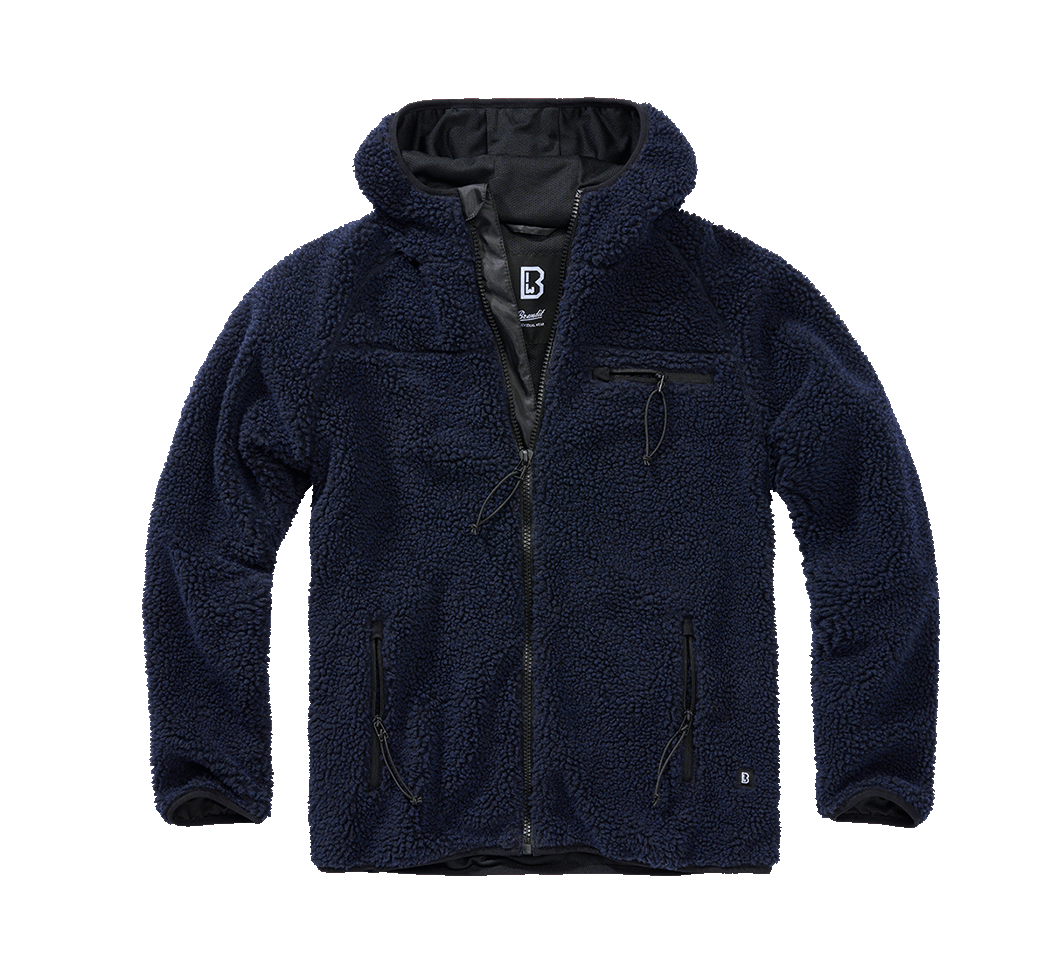 Brandit Worker bunda flísová s kapucňou Teddyfleece, námornícka modrá