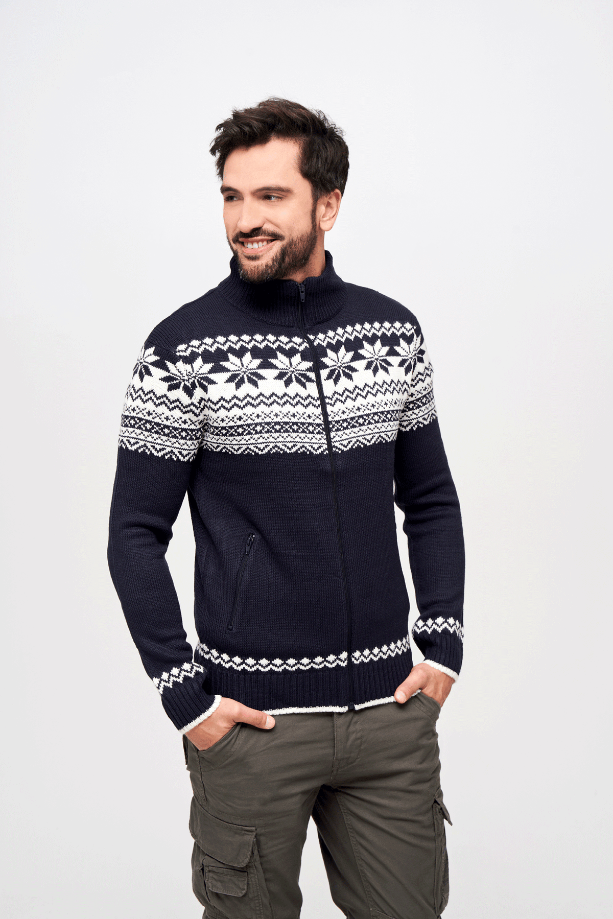 Brandit Norwegian sveter so zapínaním na zips, námornícka modrá