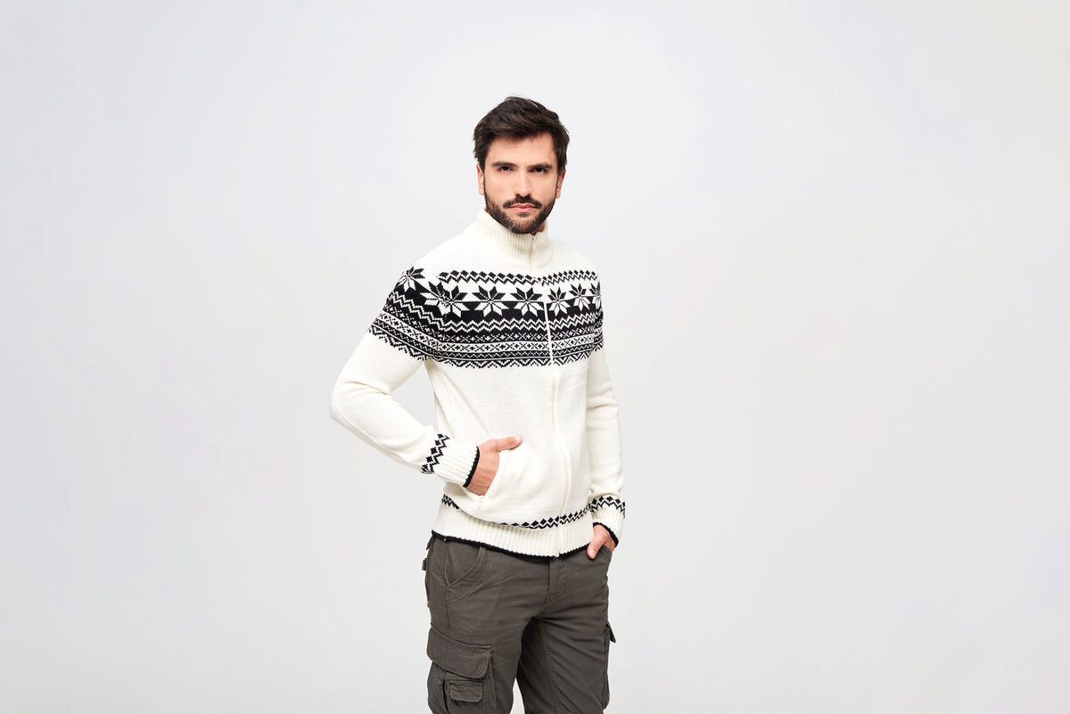 Brandit Norwegian sveter so zapínaním na zips, biela