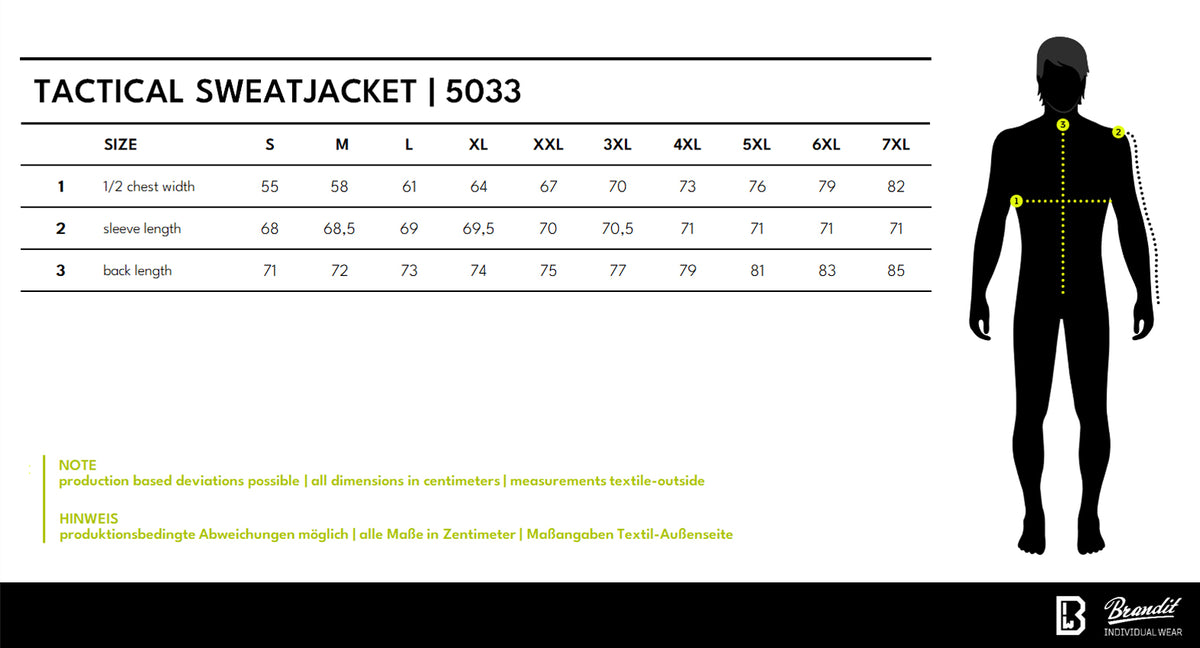 Veľkostná tabuľka Tactical Sweat Jacket