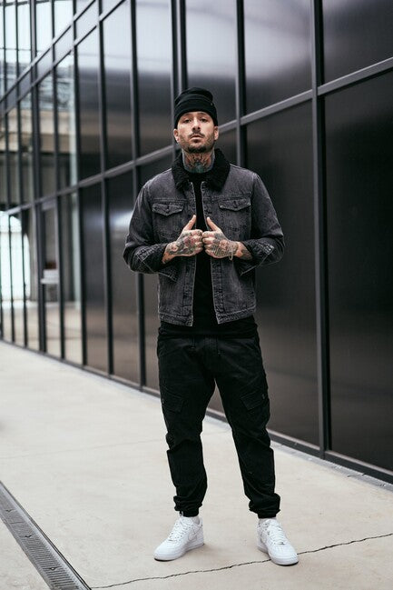 Brandit Sherpa denim jacket with fur, black