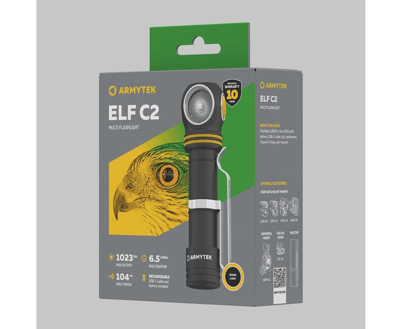 Armytek Elf C2 USB-C Headlamp, Warm White, 1023 lm