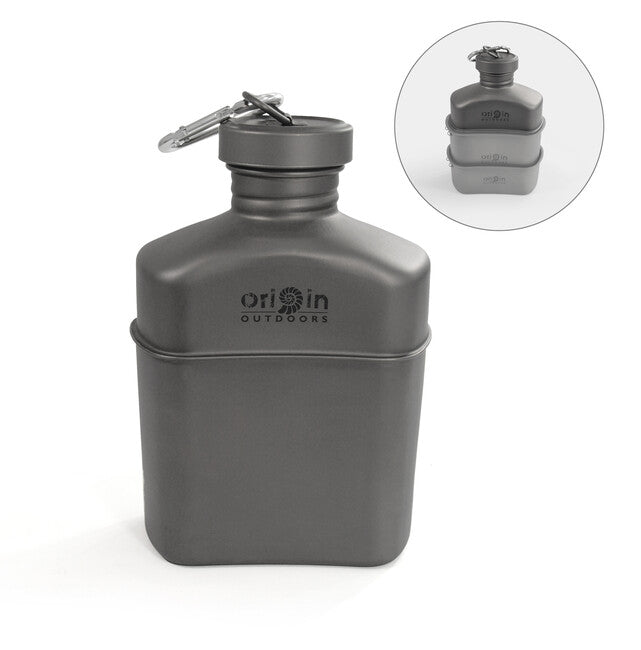 Origin Outdoors Titanium Feldflasche mit Karabiner und Tragetasche 1 l