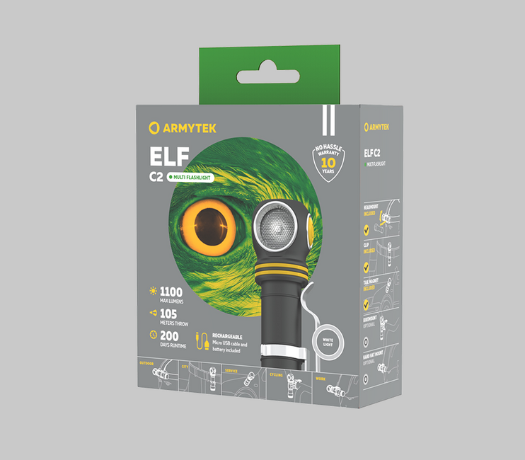 ArmyTek Elf C2 Studena weiß LED rucne svietidlo napajanie z akumulatora 1100 lm 4800 h 65 g