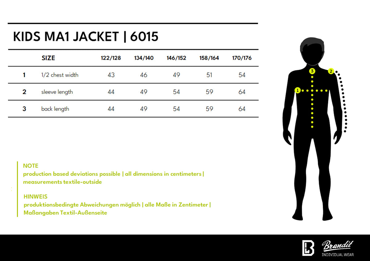 Veľkostná tabuľka Kids MA1 Jacket