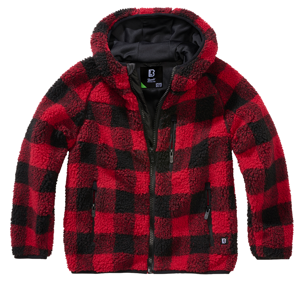 Brandit Teddyfleece detská bunda s kapucňou, červená/čierna