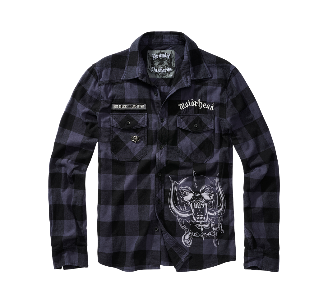 Brandit Motörhead Check košeľa s dlhými rukávmi, čierna-sivá