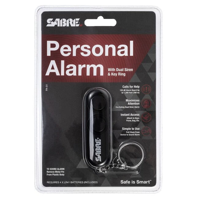 SABRE RED Personal Alarm Dual 120db, Black