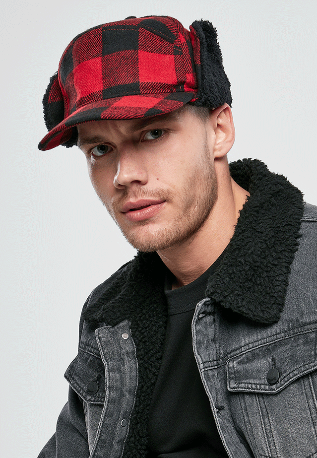 Brandit Lumberjack zimná čiapka, červeno čierna