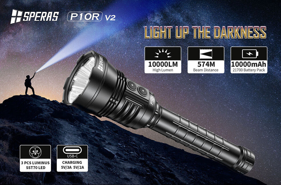 Speras P10R V2 Rechargeable LED Flashlight 10000LM