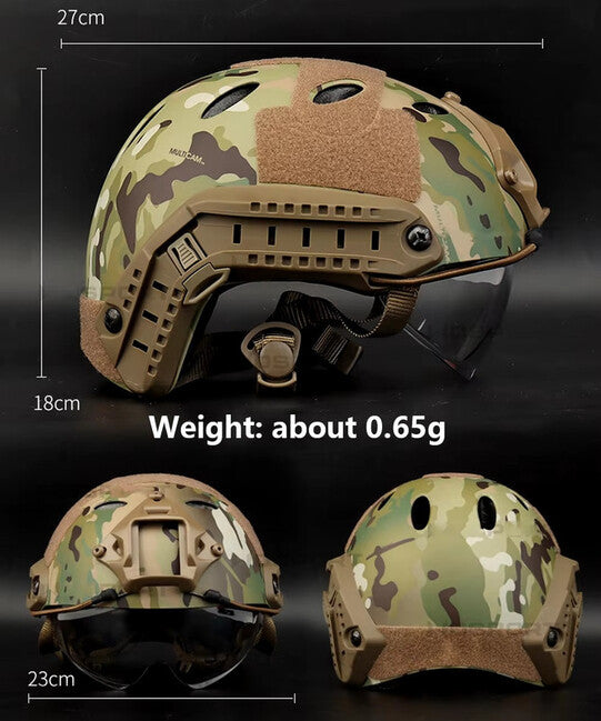 DRAGOWA Tactical Fast PJ Tactical Helmet with Bolt Goggles, ACU
