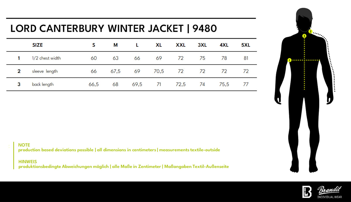 Veľkostná tabuľka Lord Canterbury Winter Jacket