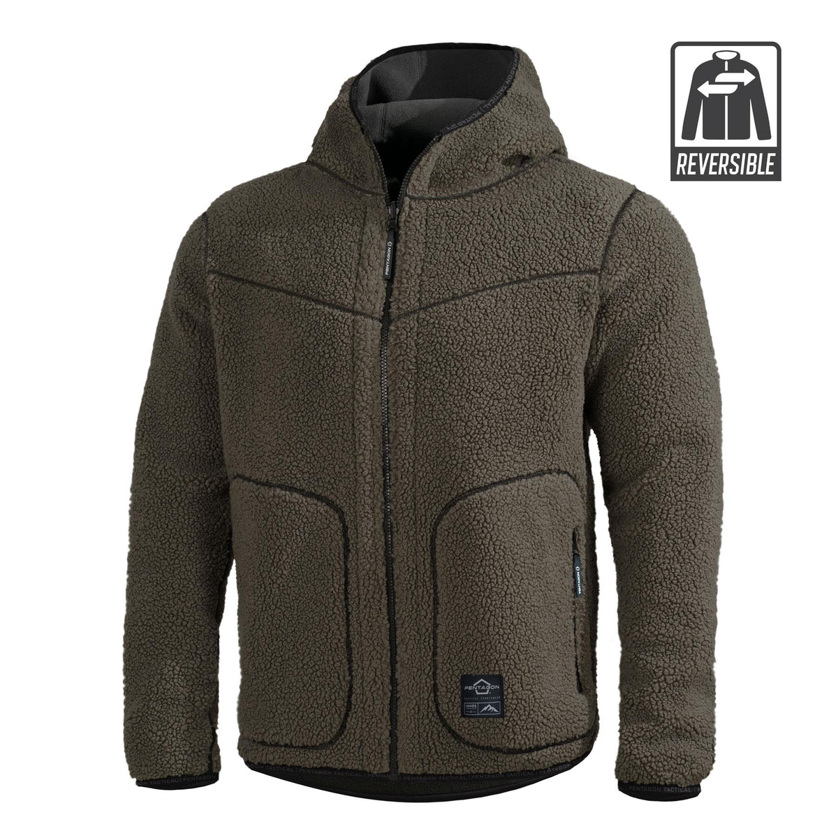 Pentagon Ianos Sherpa Herren-Wende-Fleecejacke, dunkelgrün/schwarz