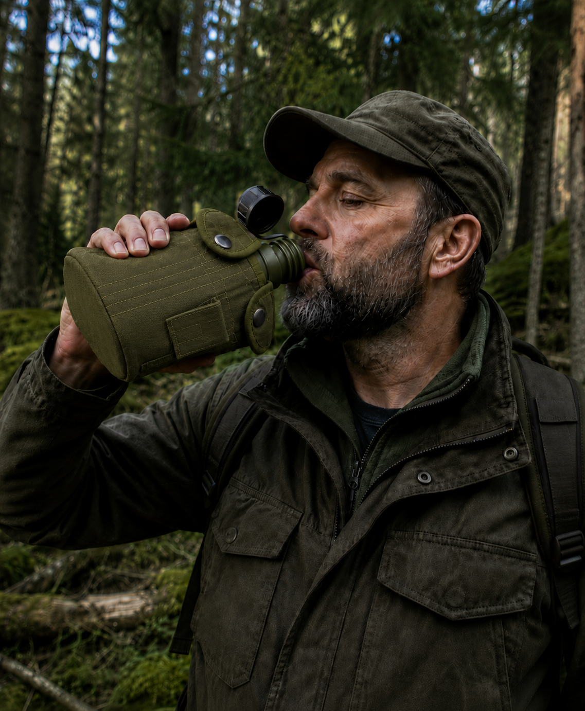 Dragowa Tactical Feldflasche mit ALU-Schale 1L, grün