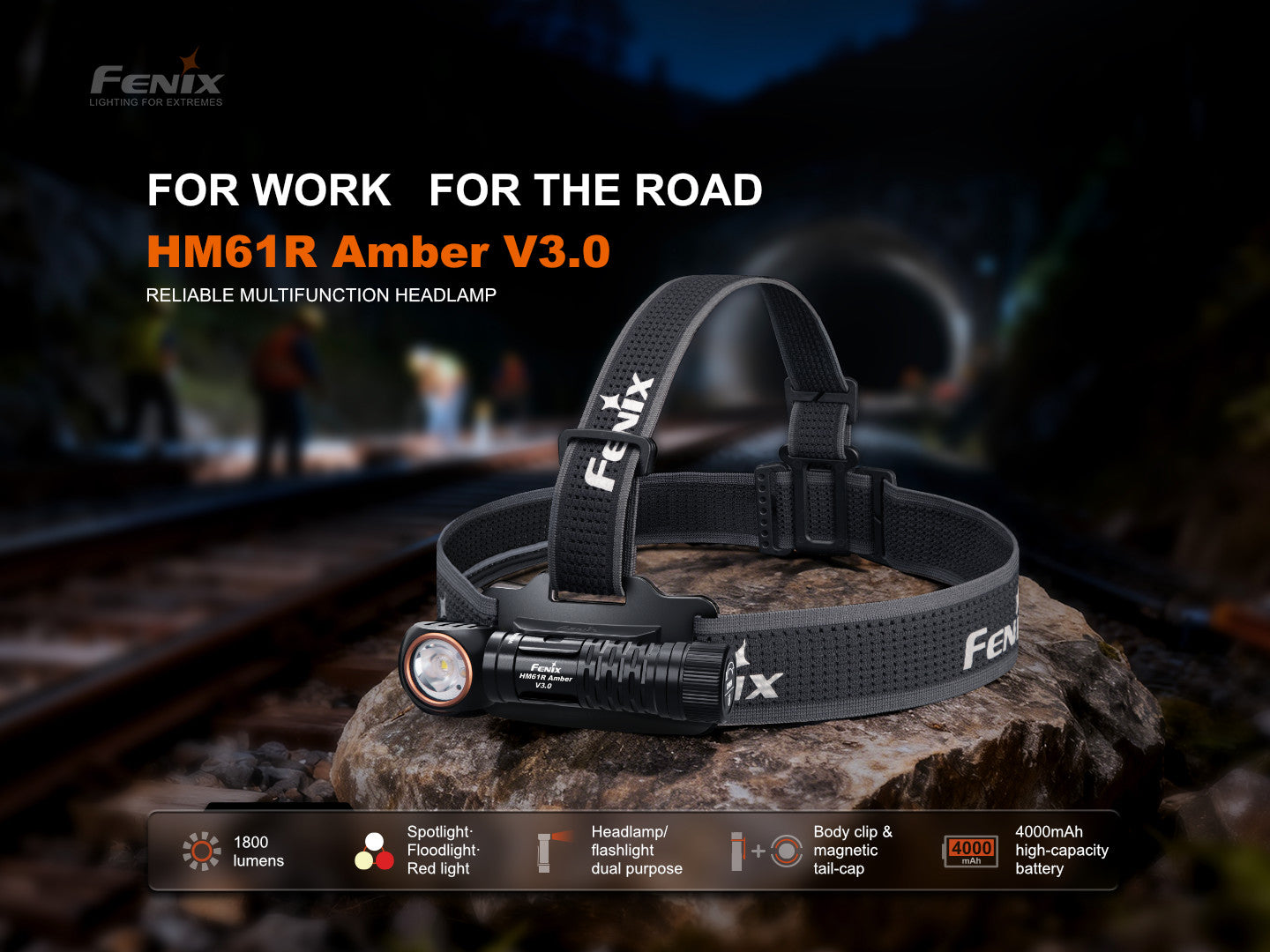 Fenix HM61R Amber V3.0 nabíjateľná čelovka