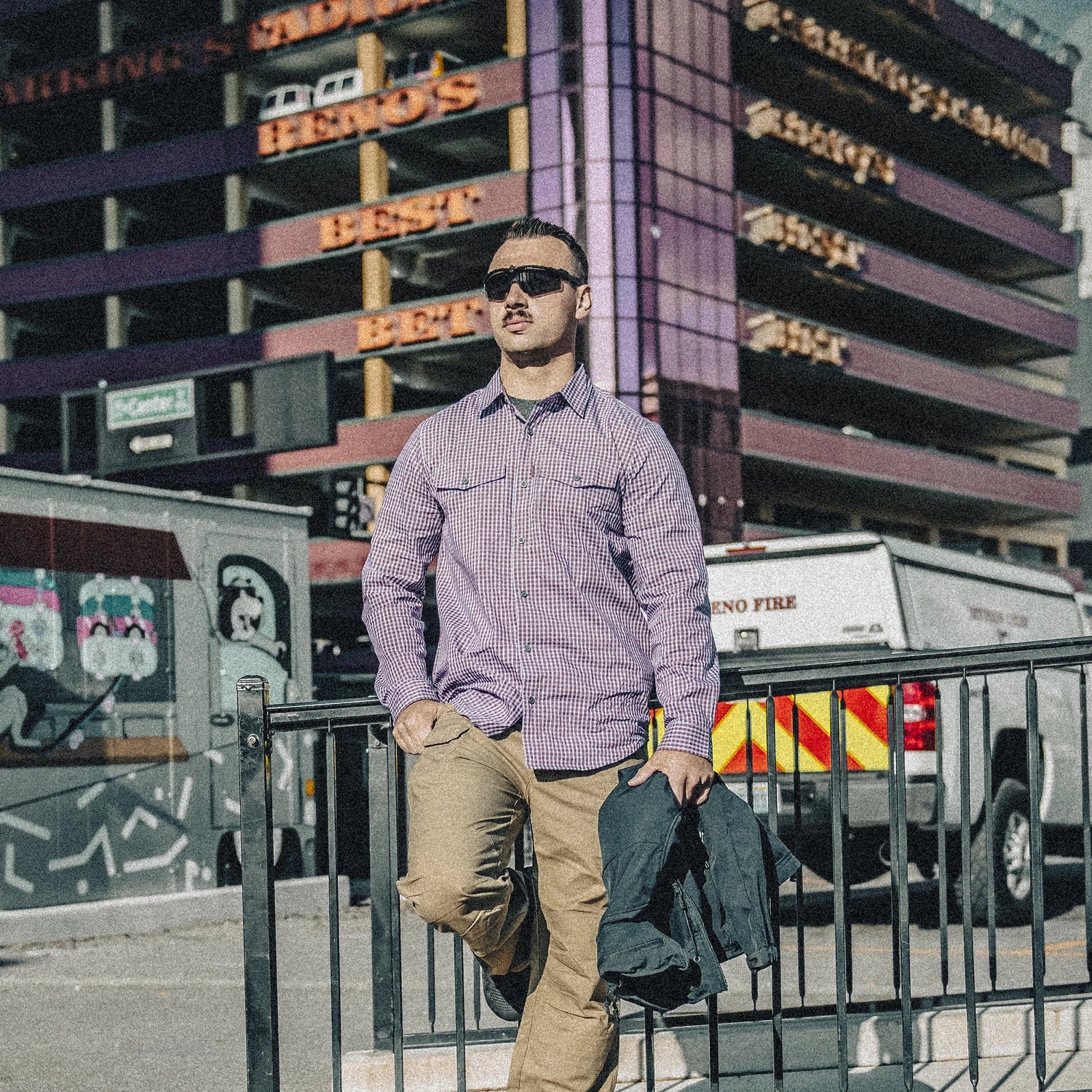Helikon-Tex košeľa taktická na skryté nosenie Plaid, Ozark Blue – v použití 1