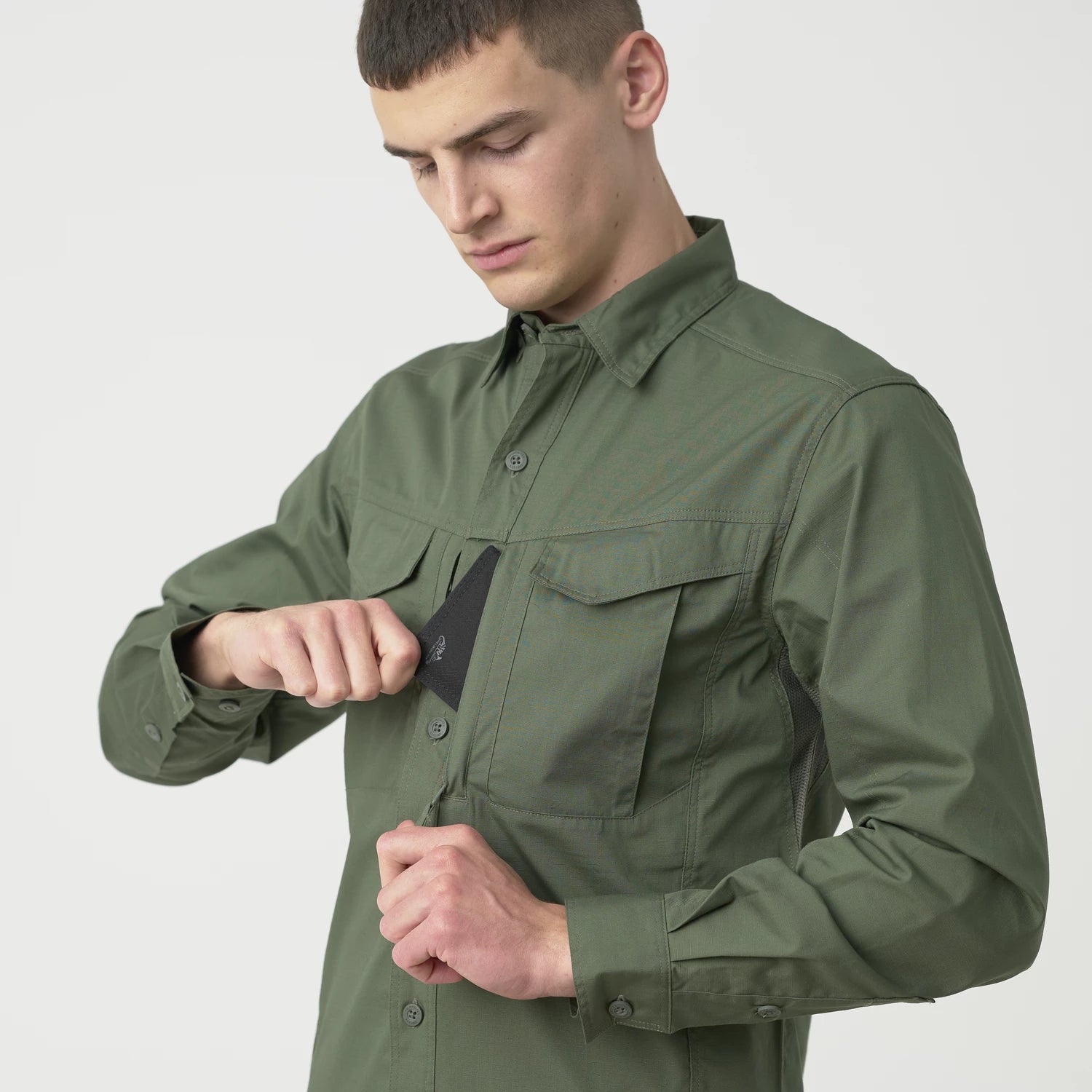 Helikon-Tex DEFENDER Mk2 košeľa s dlhým rukávom PolyCotton Ripstop, olivovo zelená – detail 4