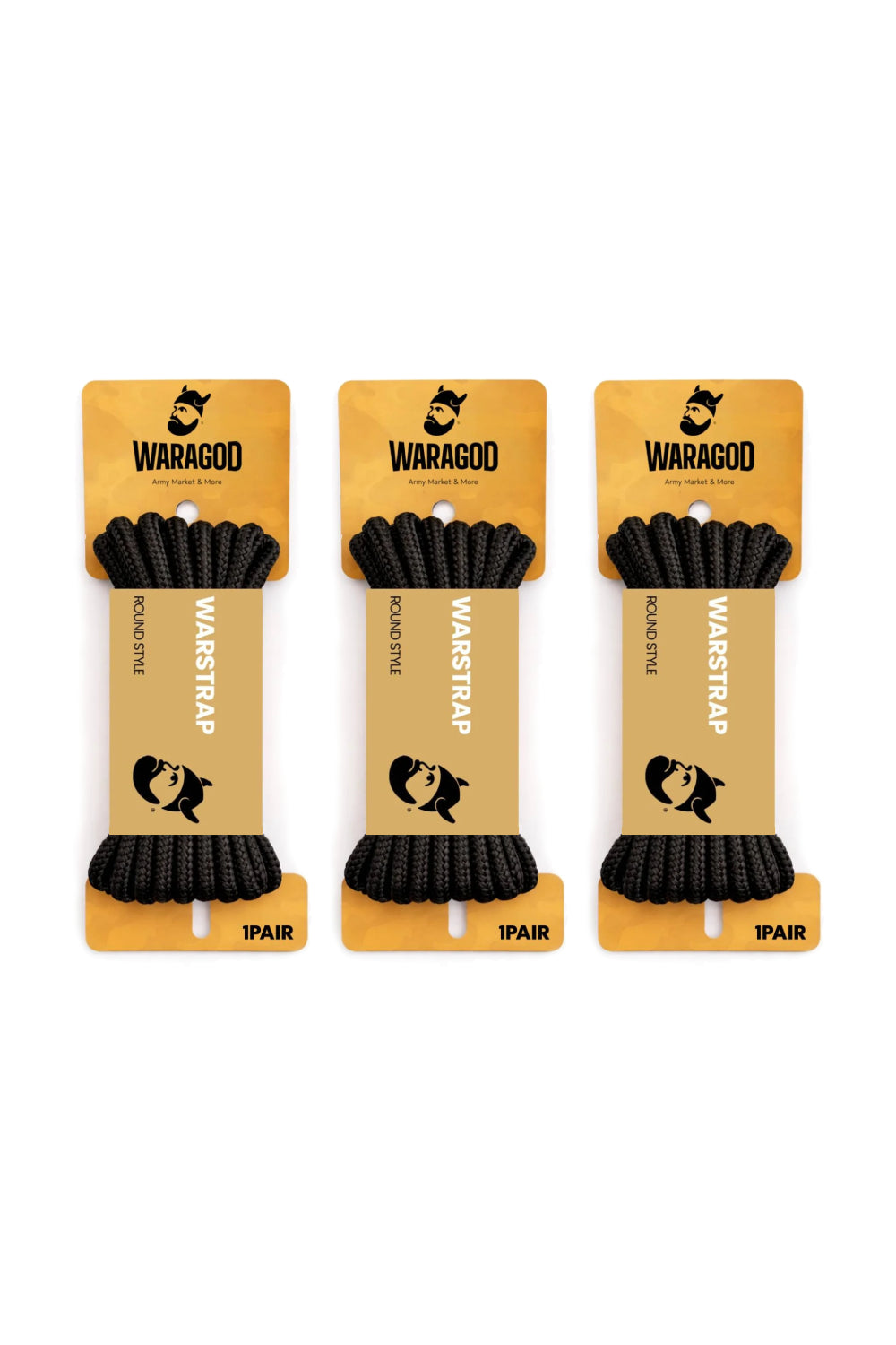 WARAGOD Warstrap Round Schnürsenkel Set 3 Stk., schwarz