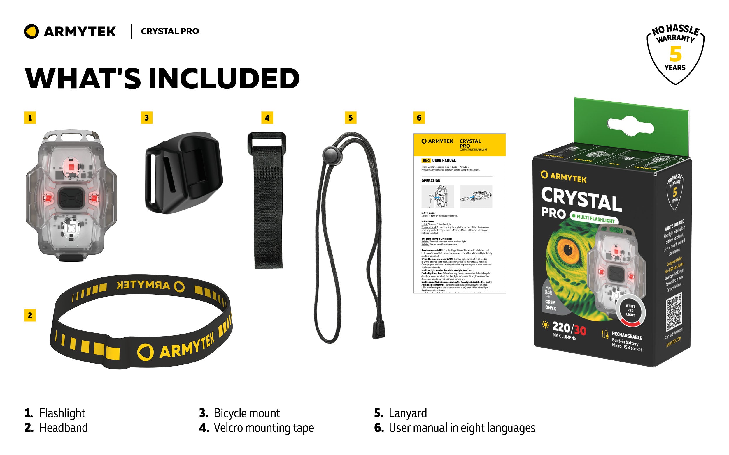 ArmyTek Crystal Pro Blue Φακός LED Φορητός F07101B, Μπλε, Διάφανο